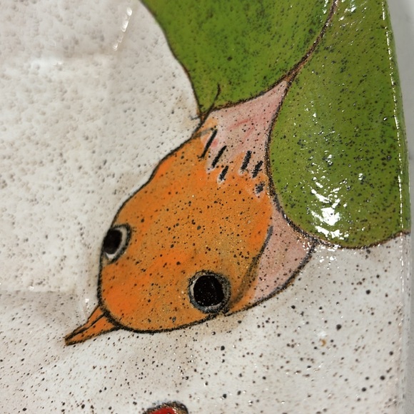 Pottery Artist Signed Bird Design Colorful Rectangle Dish/Tray - Picture 4 of 11